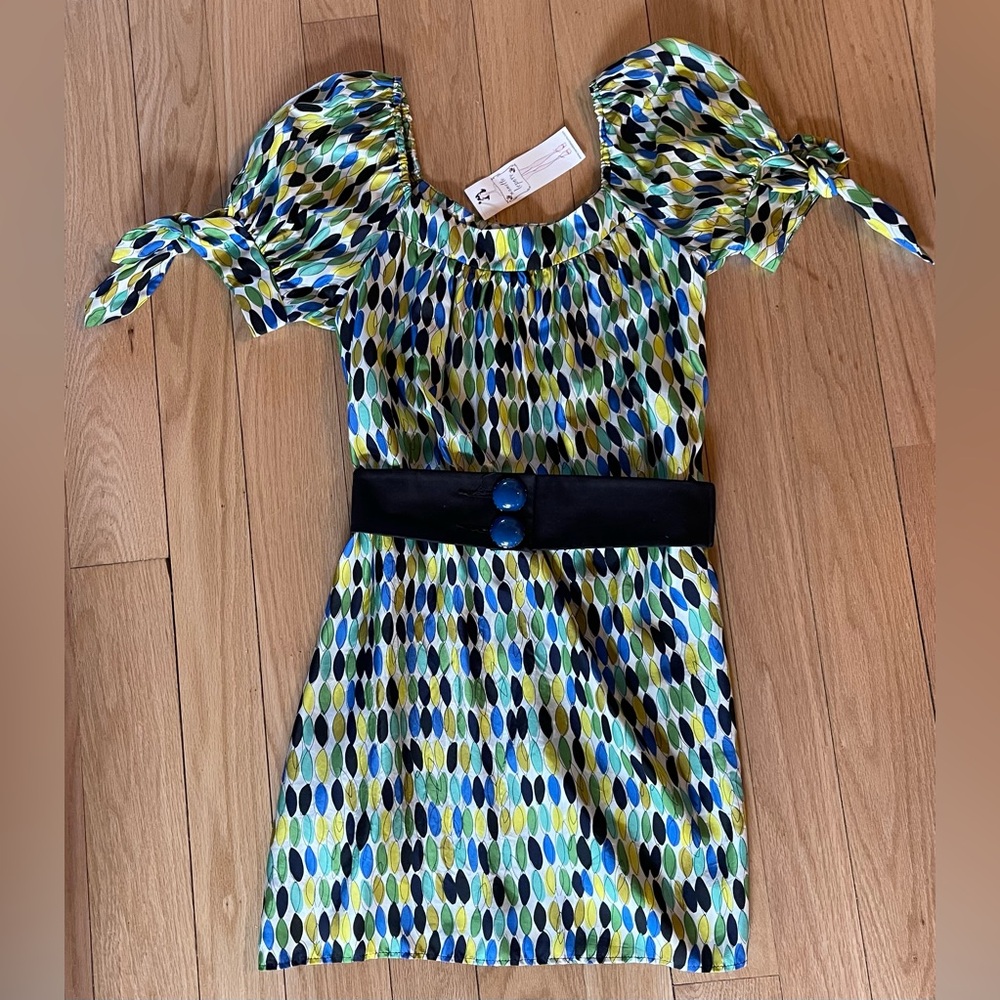 Nanette Lepore Women’s Silk Dress NWT, Size 8, Blue Yellow Green, MSRP $275